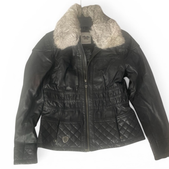 Harley-Davidson Jackets & Blazers - Y2K style Harley Davidson Madeline Quilted Leather Fur Jacket Collar Biker